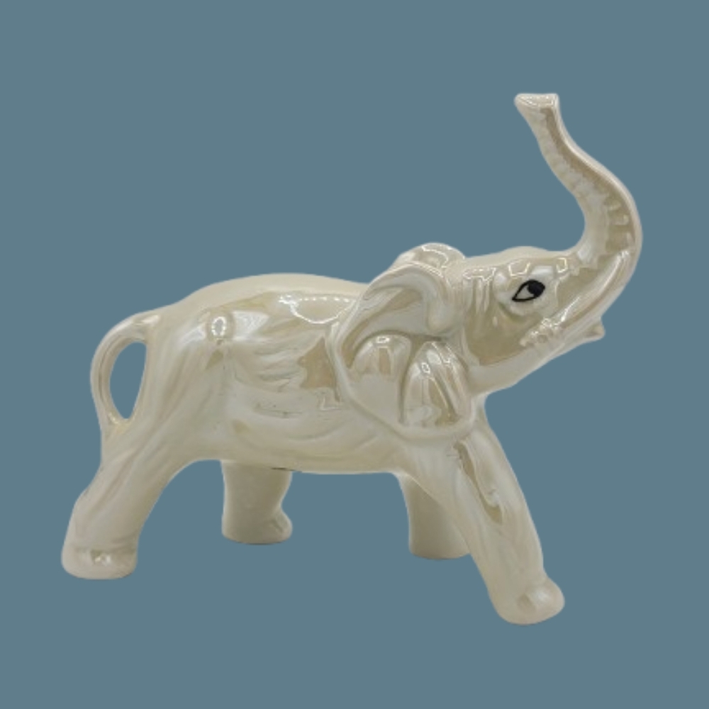 Lusterware Iridescent Walking Elephant Figurine Glazed Trunk Up Brazil Vintage
